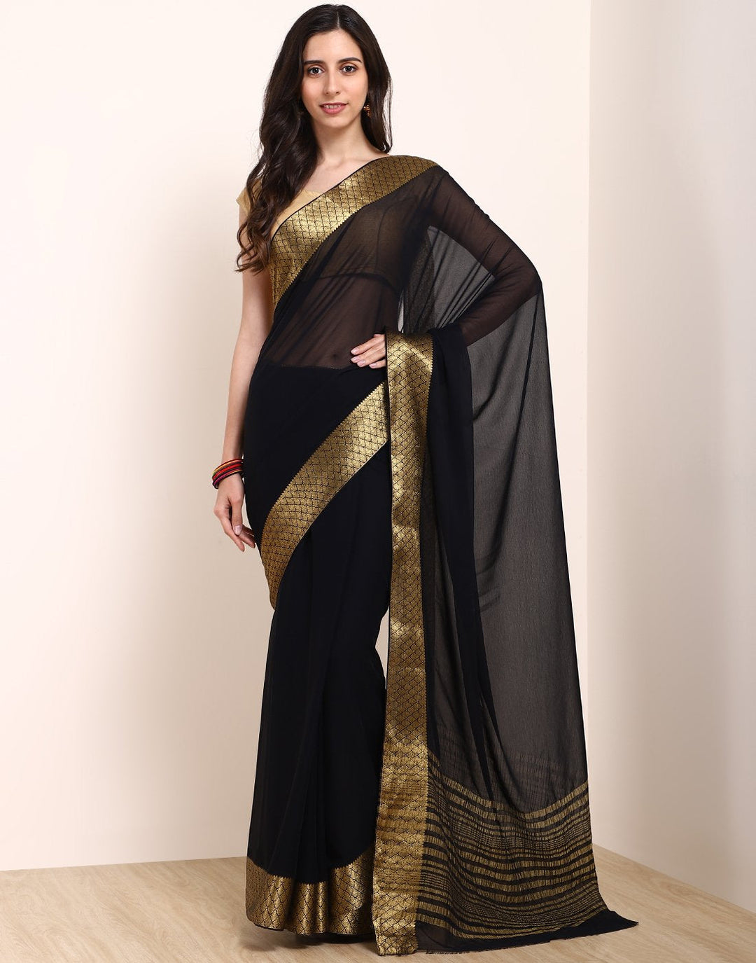 Navy Blue Art Chiffon Saree