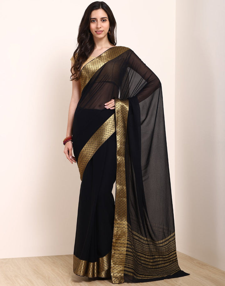 Navy Blue Art Chiffon Saree