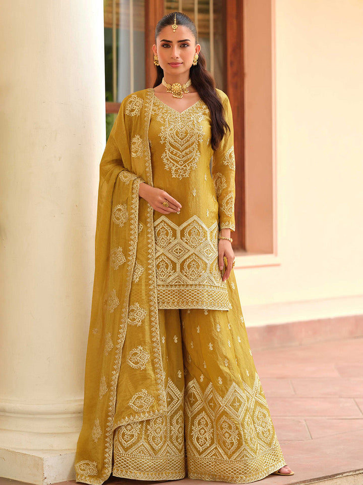 Embroidered Tora Silk Kurti With Gharara &amp; Dupatta