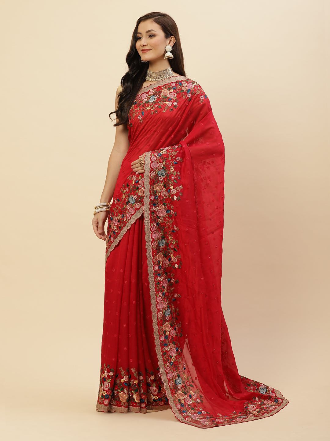 Resham Border Embroidered Georgette Saree