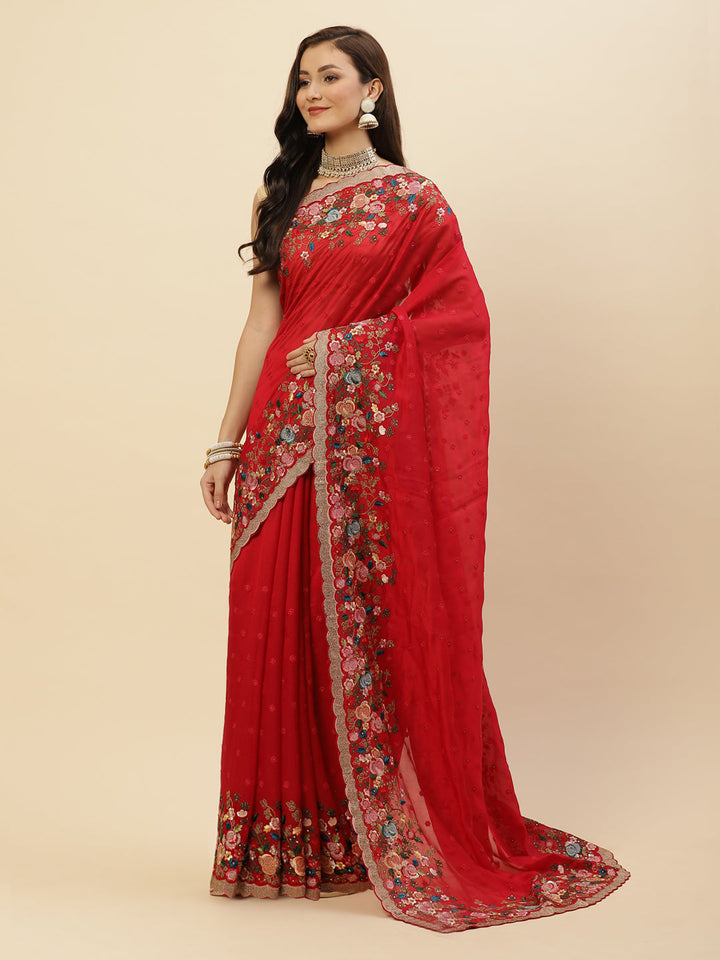 Resham Border Embroidered Georgette Saree