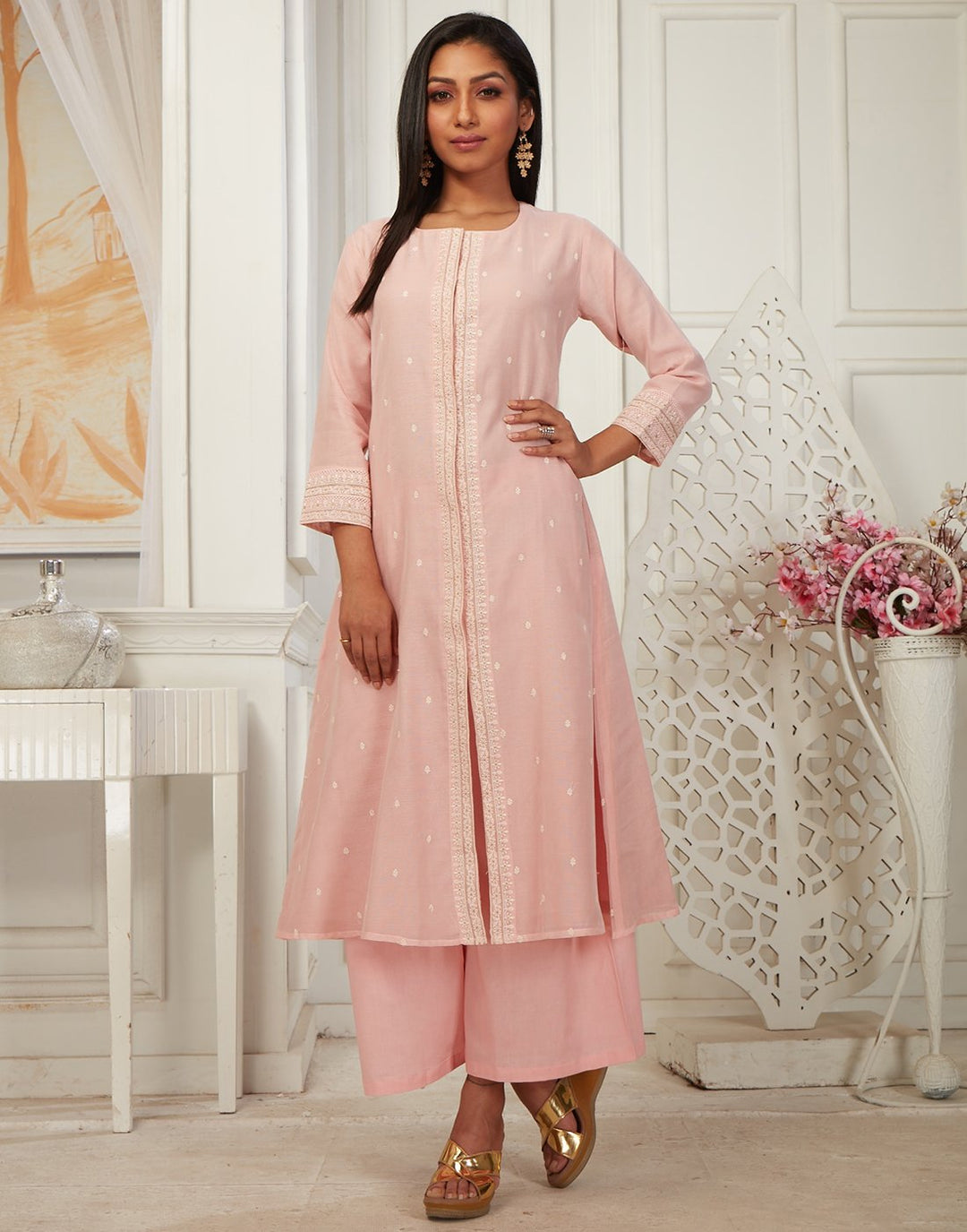 MBZ Meena Bazaar-Beautiful Chandheri Kurta with Plazzo
