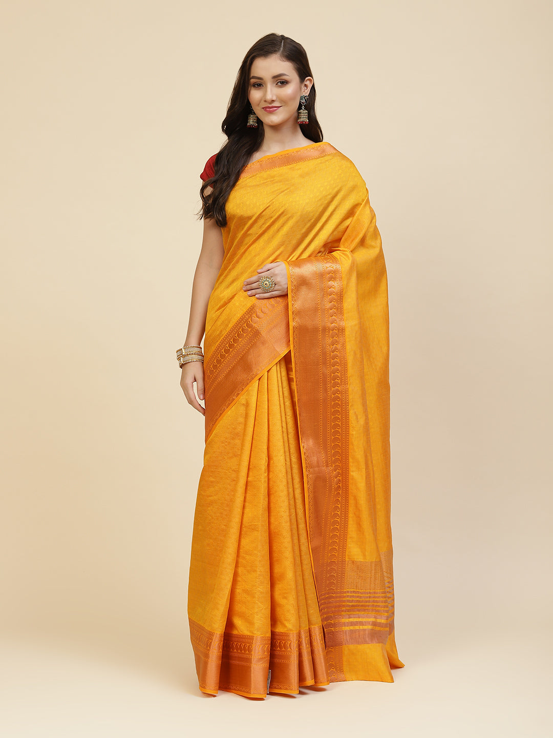 Zari Border Booti Tussar Woven Saree
