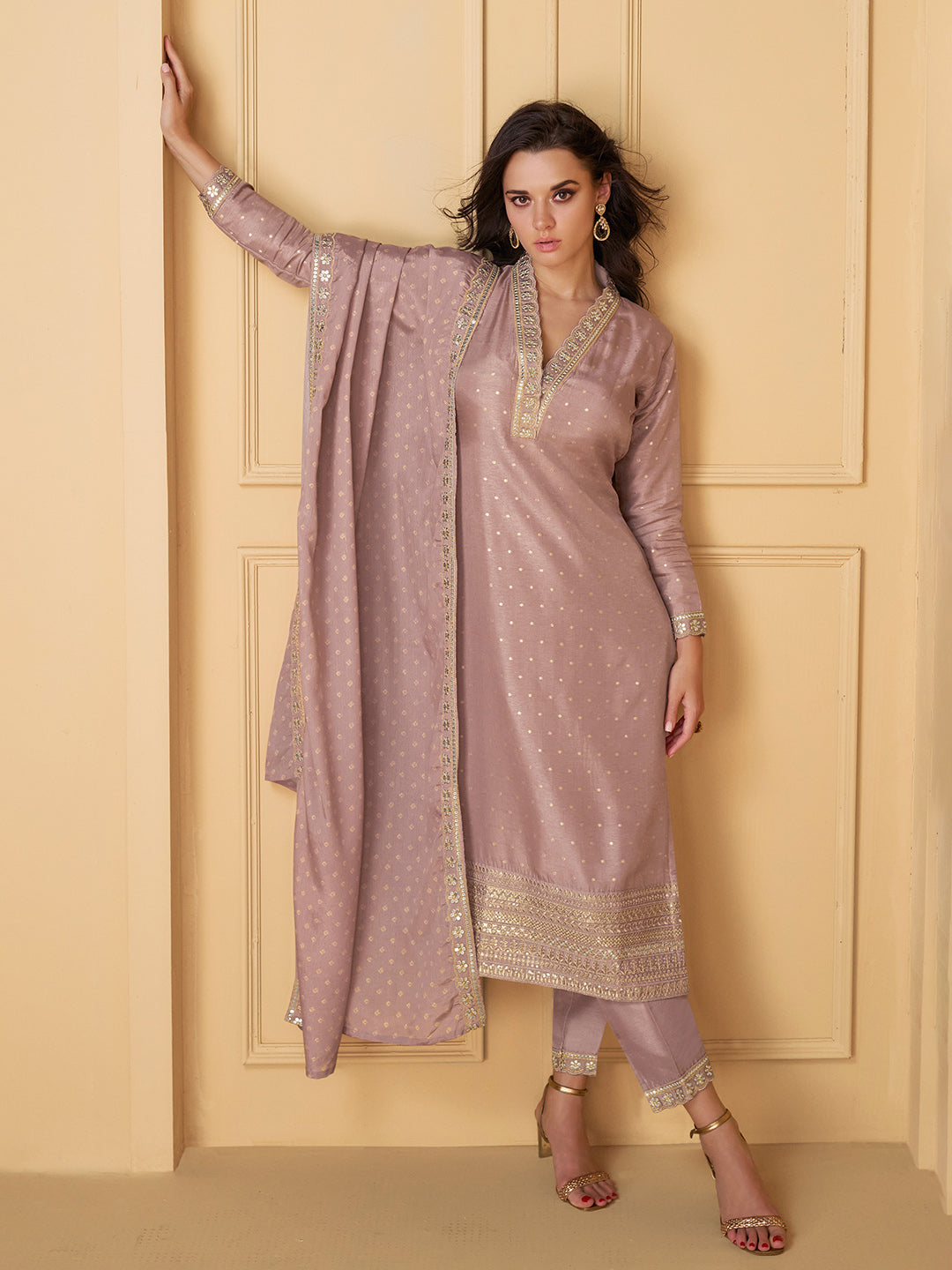 Embroidered Art Silk Suit With Pant &amp; Dupatta