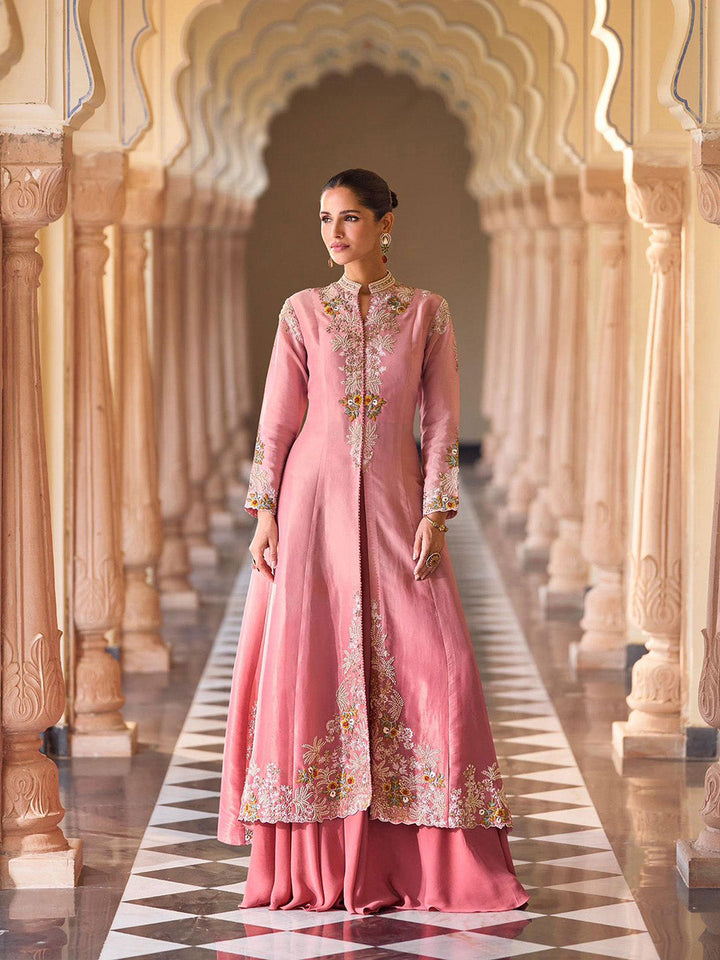 Embroidered Chinon Kurta With Plazzo