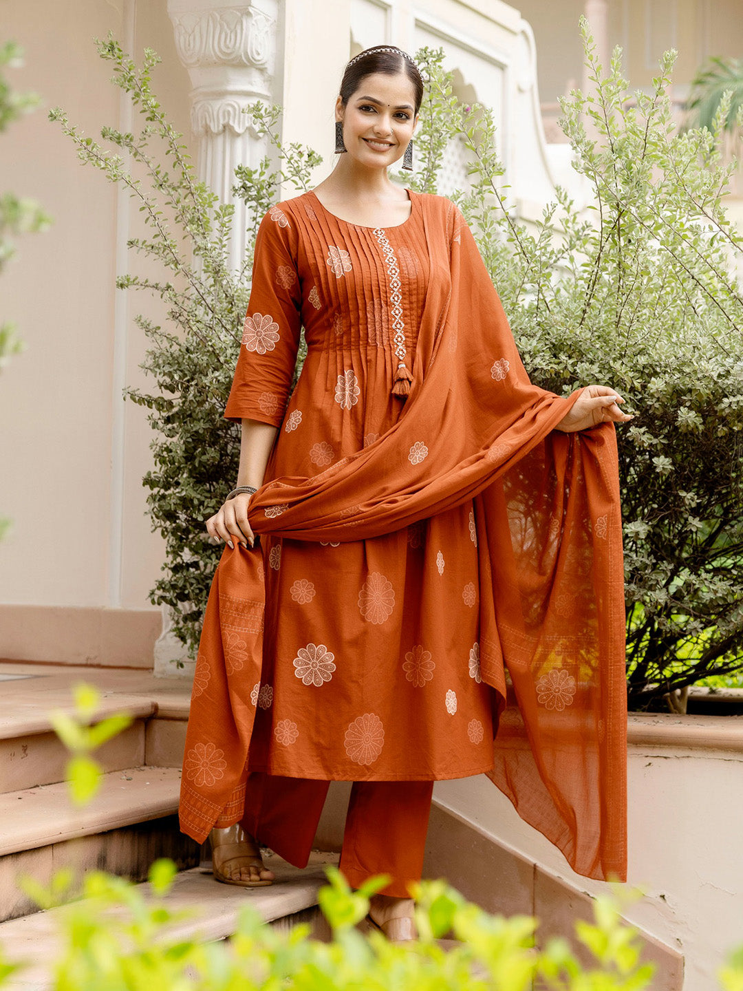 Printed Cotton Blend Kurta With Pant &amp; Dupatta