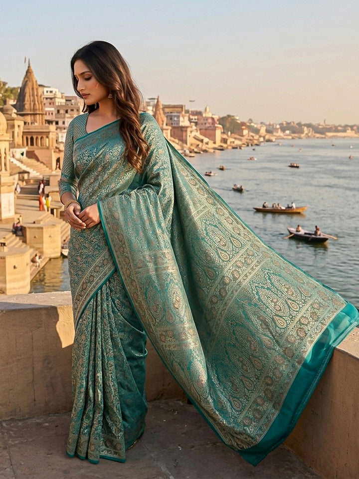 Rama Green Woven Design Satan Resham Banarasi Saree