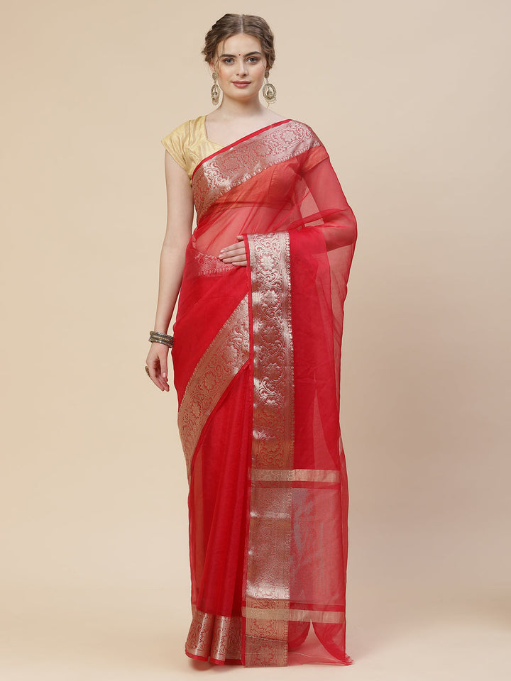 Zari Border Organza Plain Saree