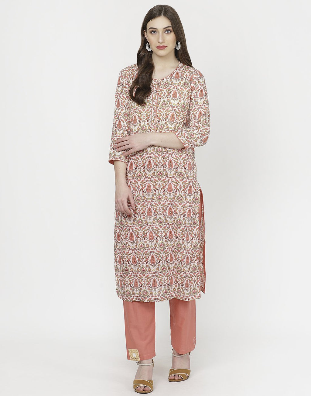 Cream Peach Cotton Kurti with Palazzo