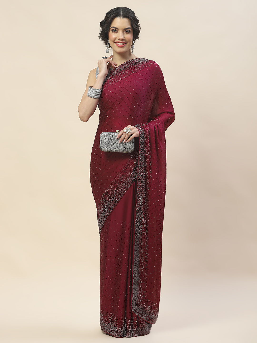 Stone Embroidered Chiffon Saree