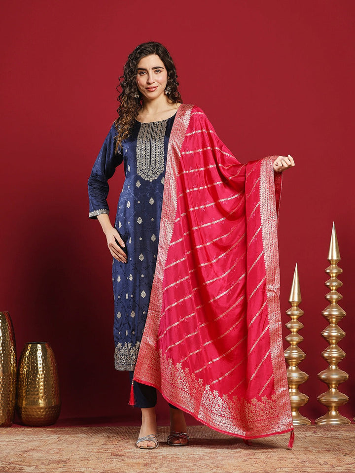Embroidered Cotton Kurta With Pant &amp; Dupatta