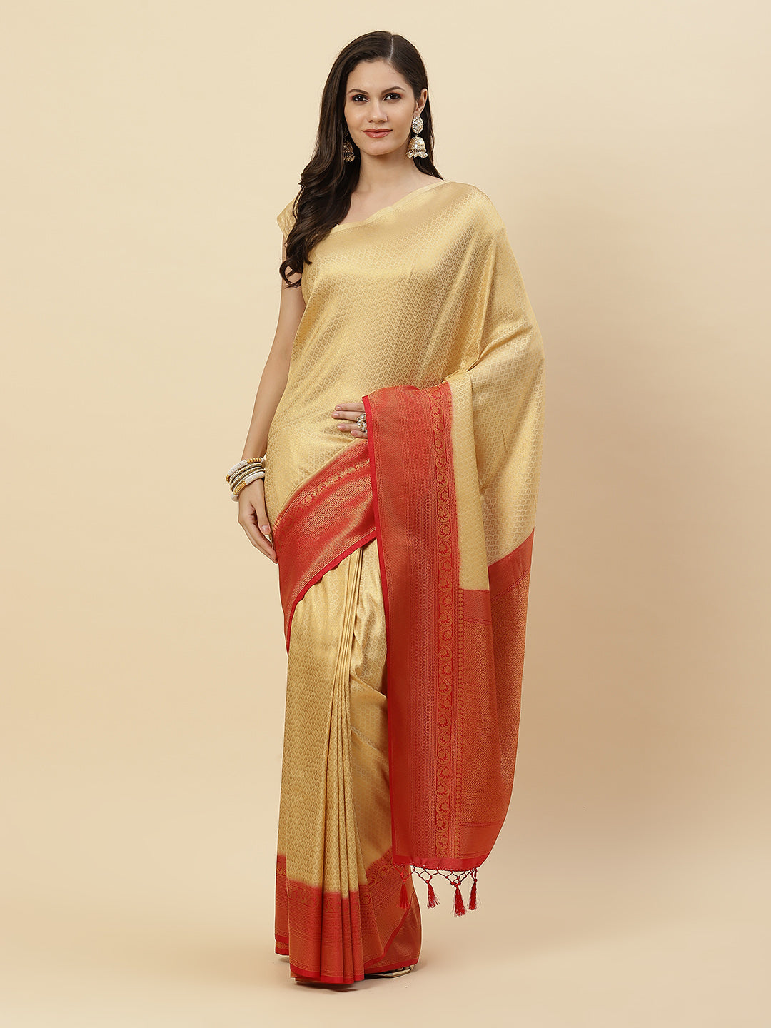 Brocade Zari Booti Art Handloom Woven Saree