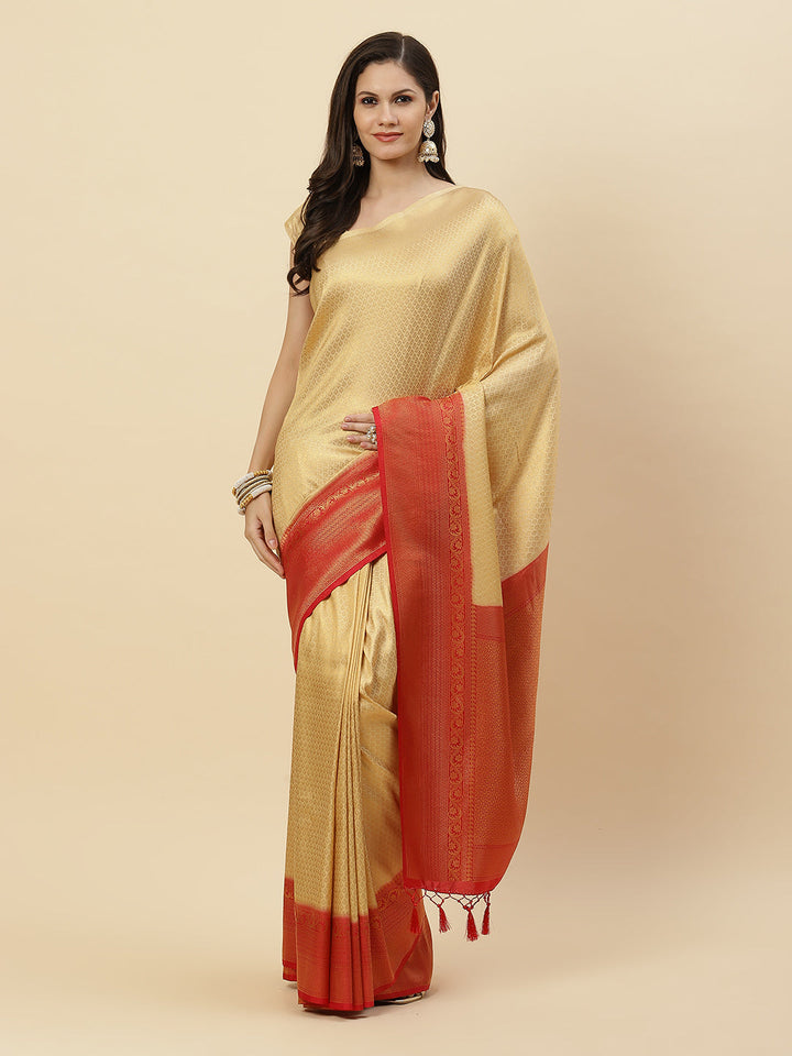 Brocade Zari Booti Art Handloom Woven Saree