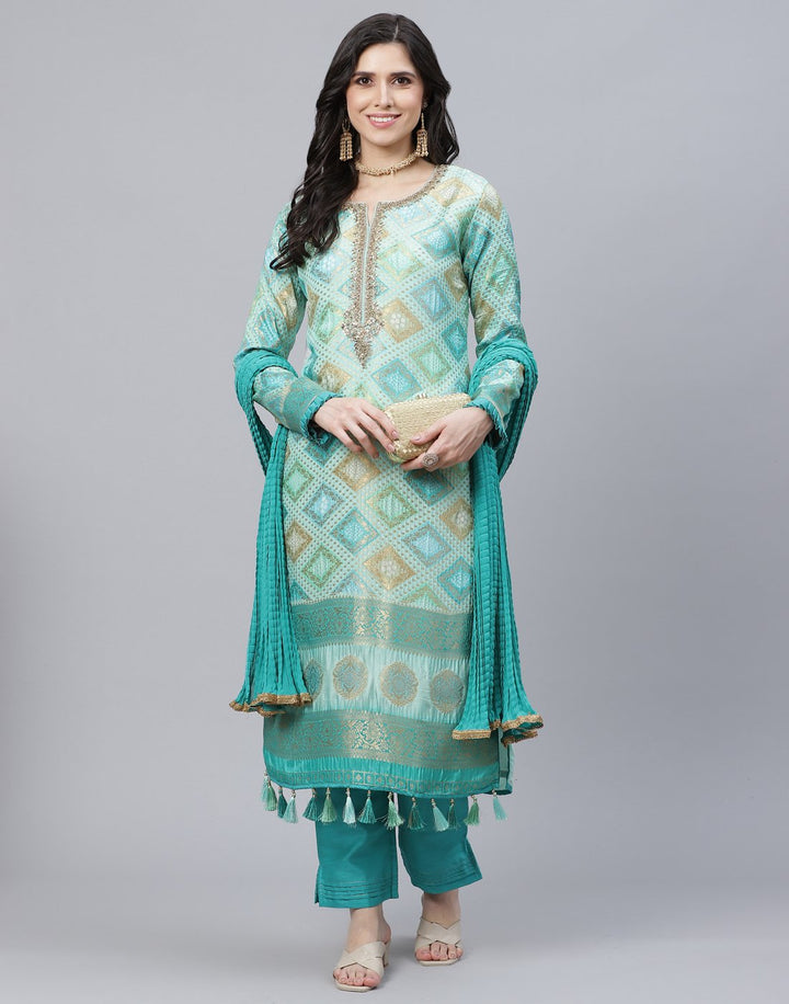 Sea Green Straight Salwar Kameez Stitched Suit