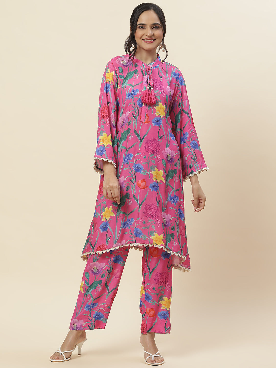 Floral Printed Muslin Kurti With Pants