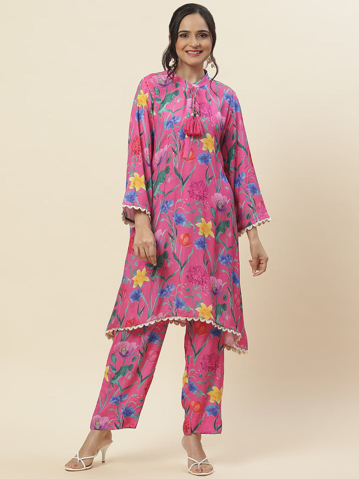 Floral Printed Muslin Kurti With Pants