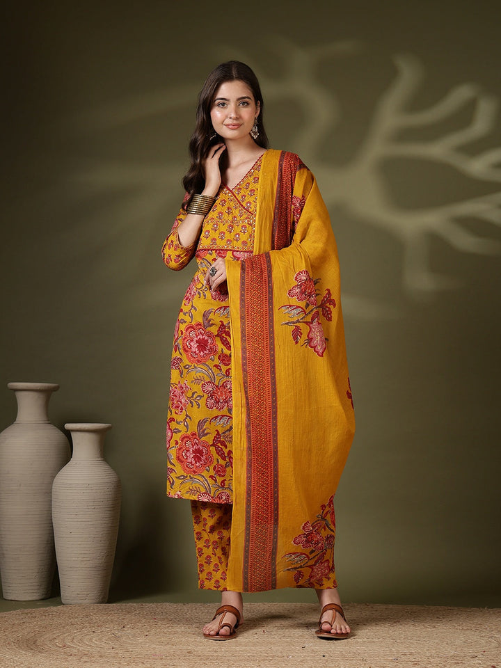 Printed Cotton Blend Kurta With Pant &amp; Dupatta