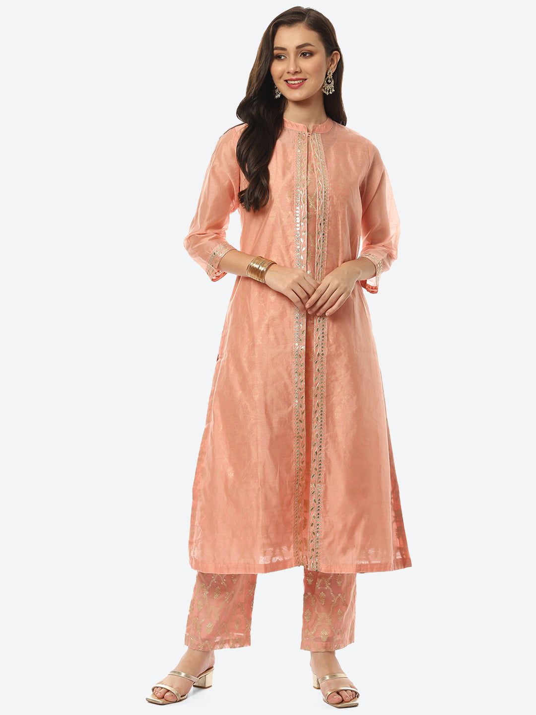 Embroidered Neck Chanderi Kurta With Palazzo