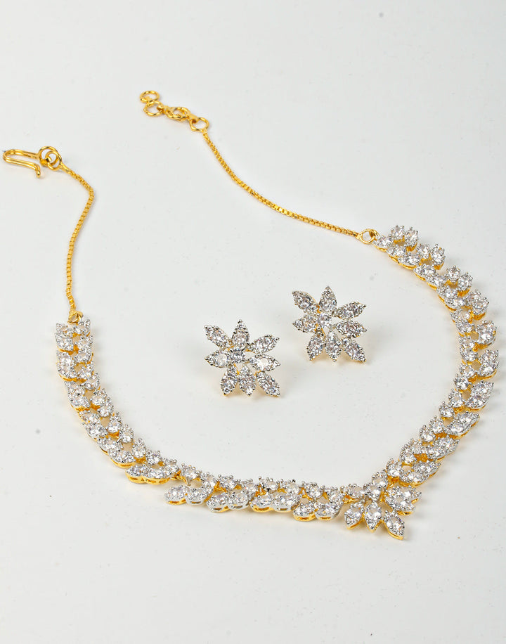 Golden And Diamond Stone Necklace Set With Earrings