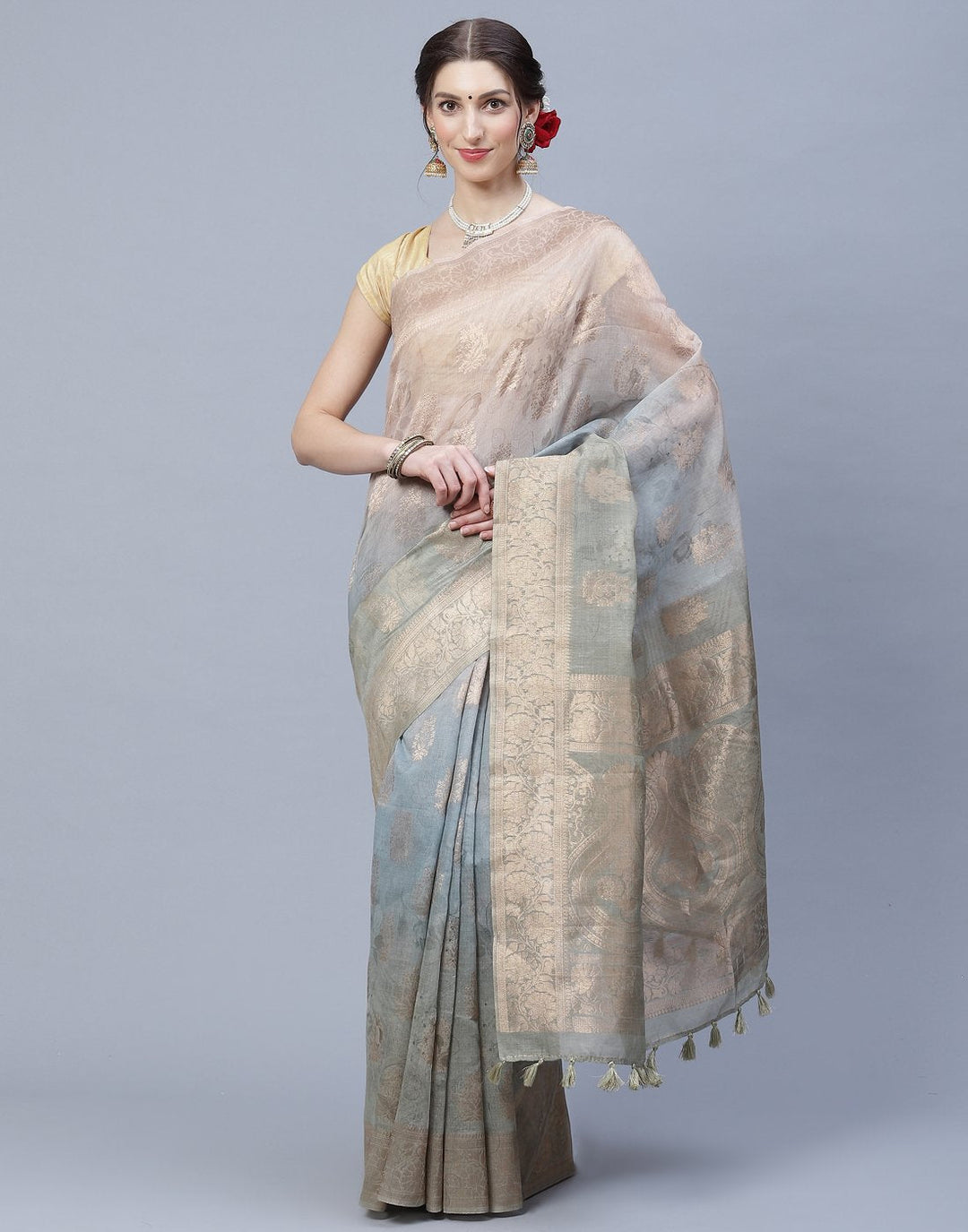 Floral Print Cotton Chanderi Saree