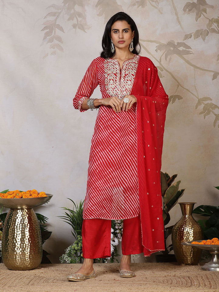 Embroidered Georgette Kurta With Pants &amp; Dupatta