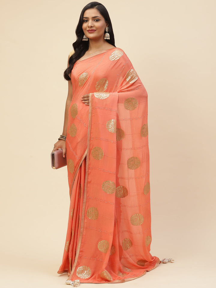Zari Booti Crepe Plain Saree
