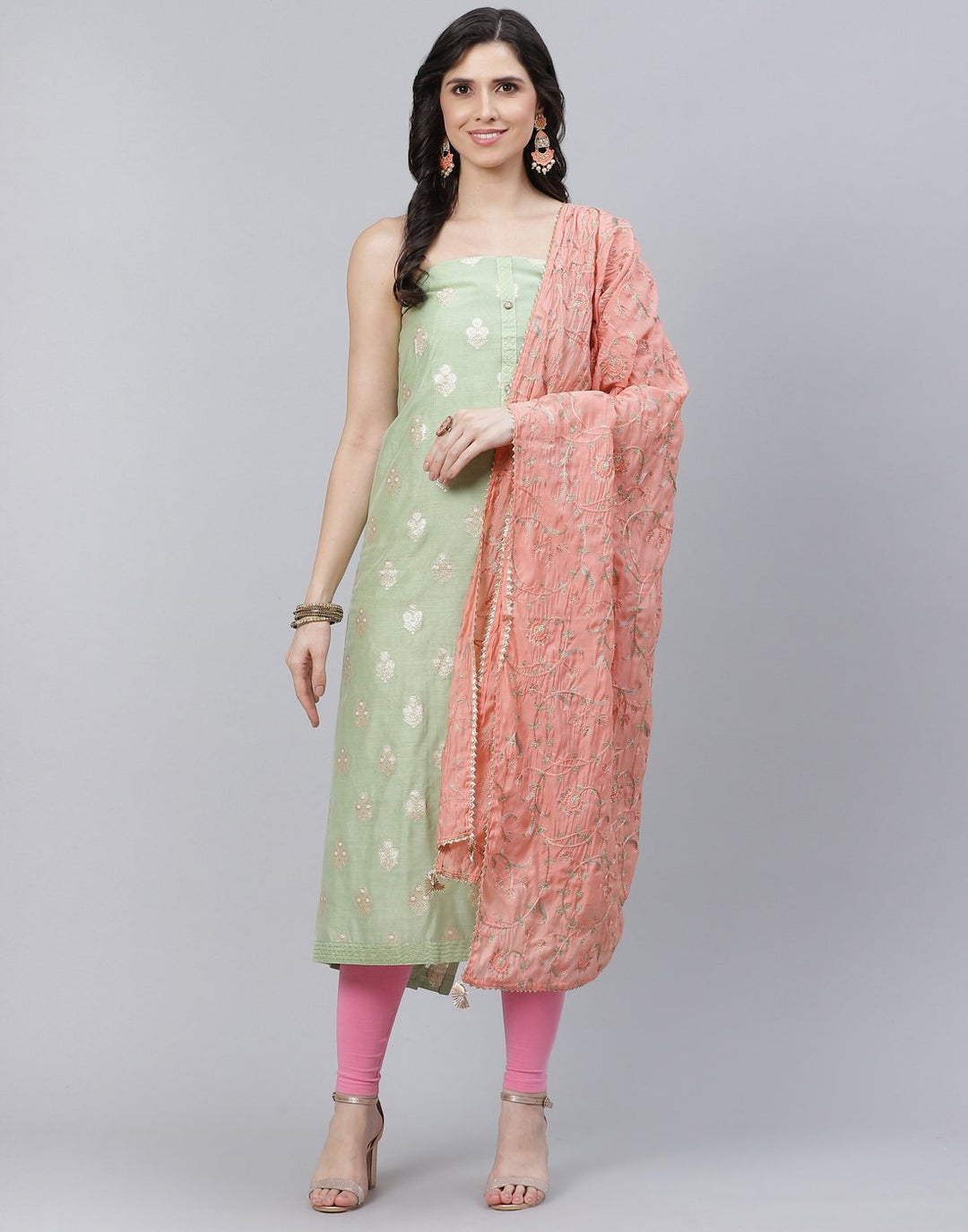 Chanderi Woven Suit Piece with Jaal embroidered dupatta