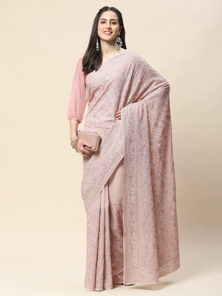 Resham Embroidery Georgette Saree