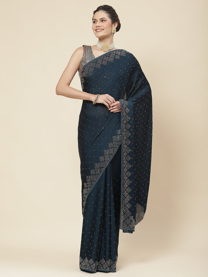 Stone Embroidered Chiffon Saree