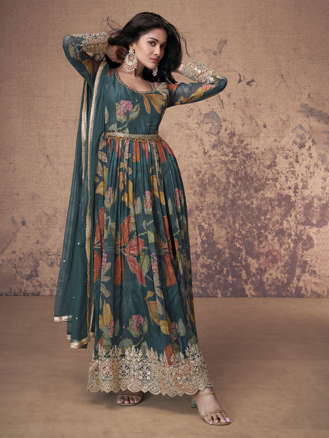 Embroidered Georgette Kurta With Pant &amp; Dupatta