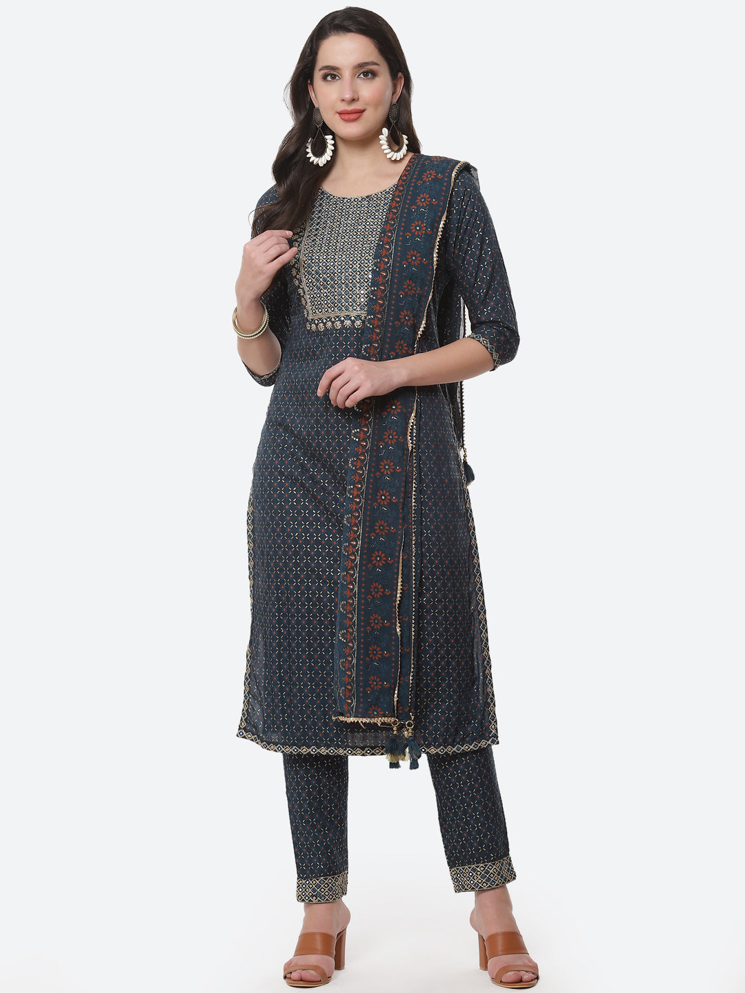 Cotton Kurta With Pant And Chiffon Dupatta