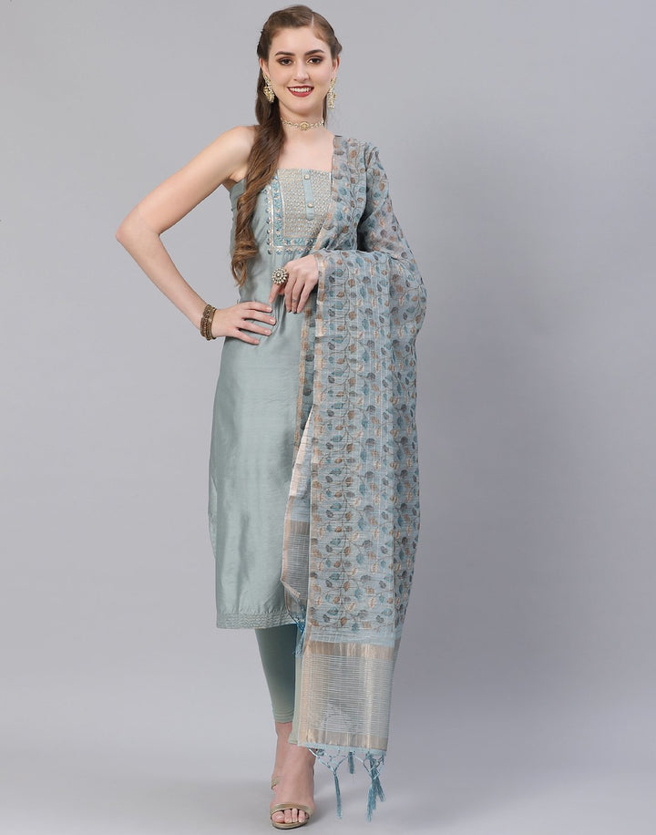 Chanderi Embroidered Suit Piece with Fancy dupatta