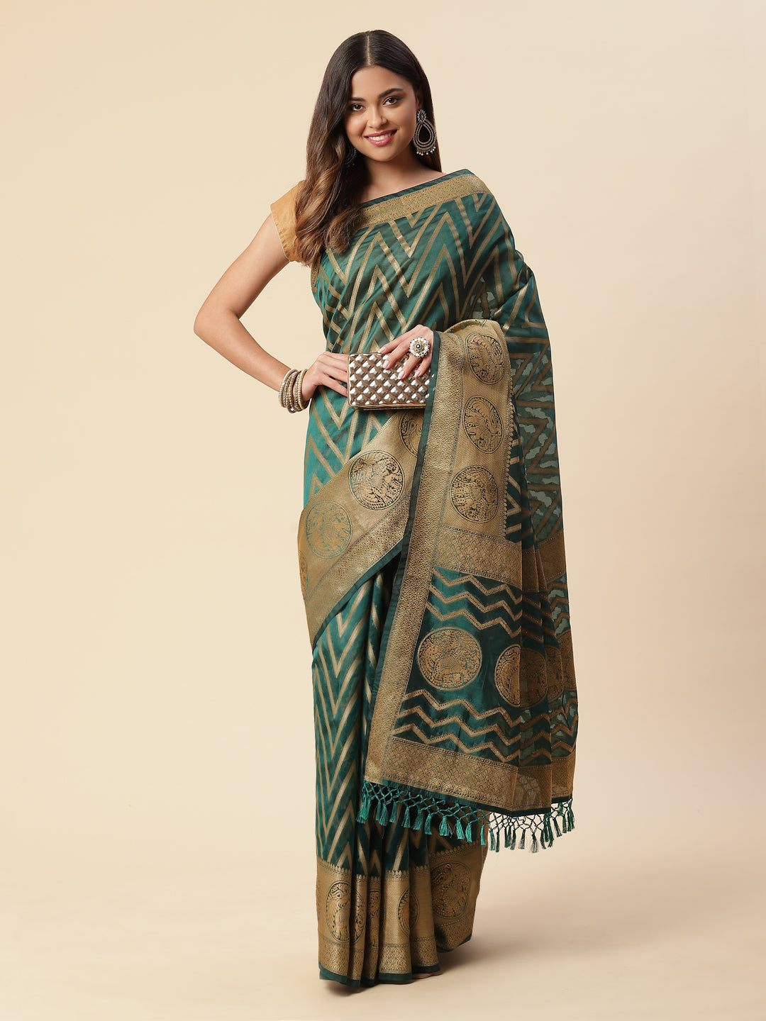Stone Work Cotton Woven Saree