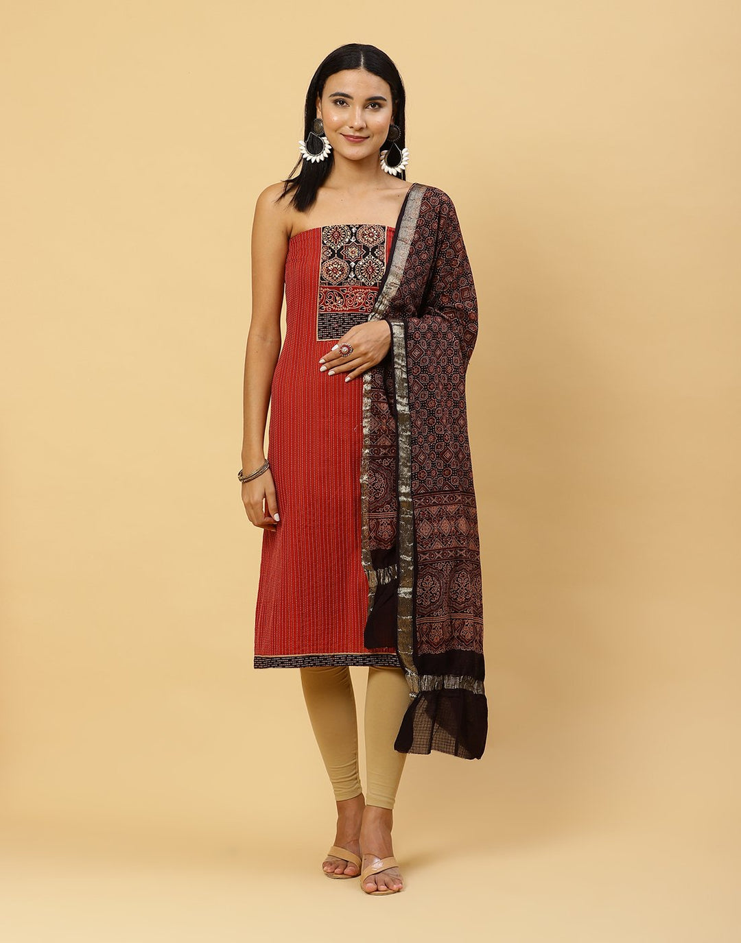 Printed Cotton Suit Piece With Chanderi Dupatta