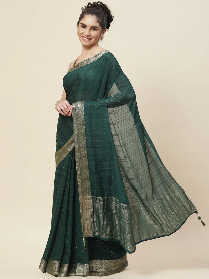 Sequin Embroidered Crepe Plain Saree