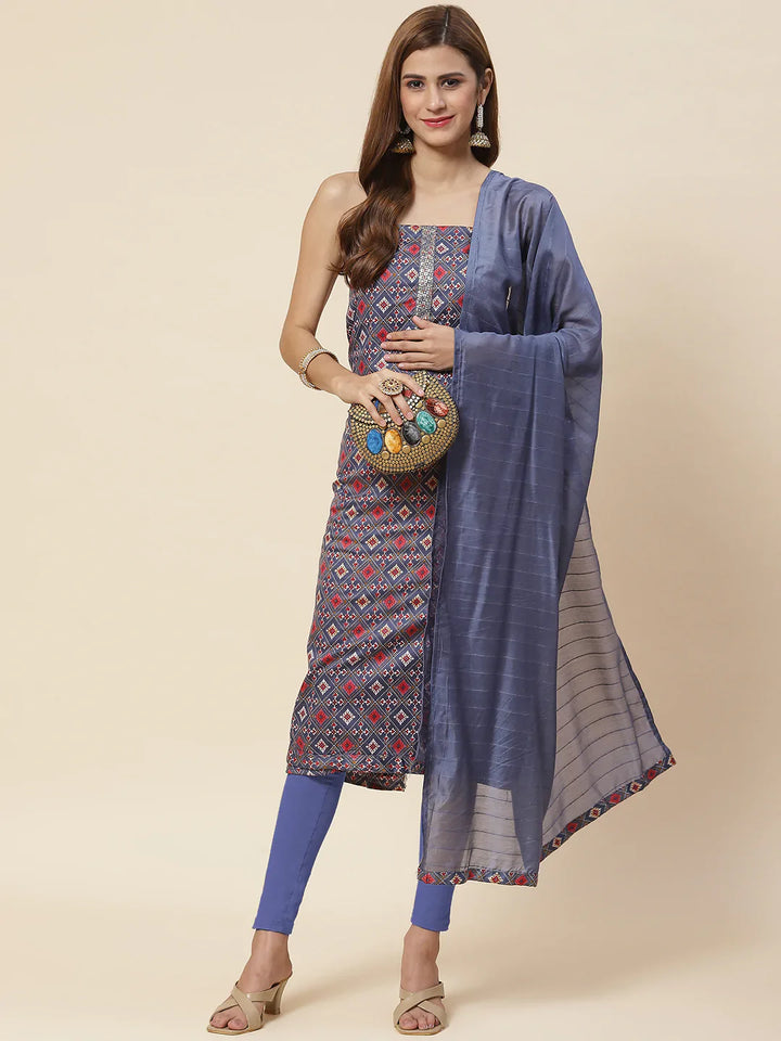 Printed Cotton Unstitched Suit Piece With Dupatta