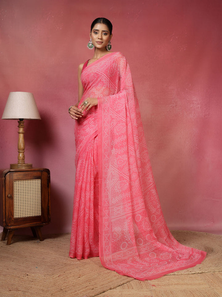 Bandhani Printed Chiffon Saree