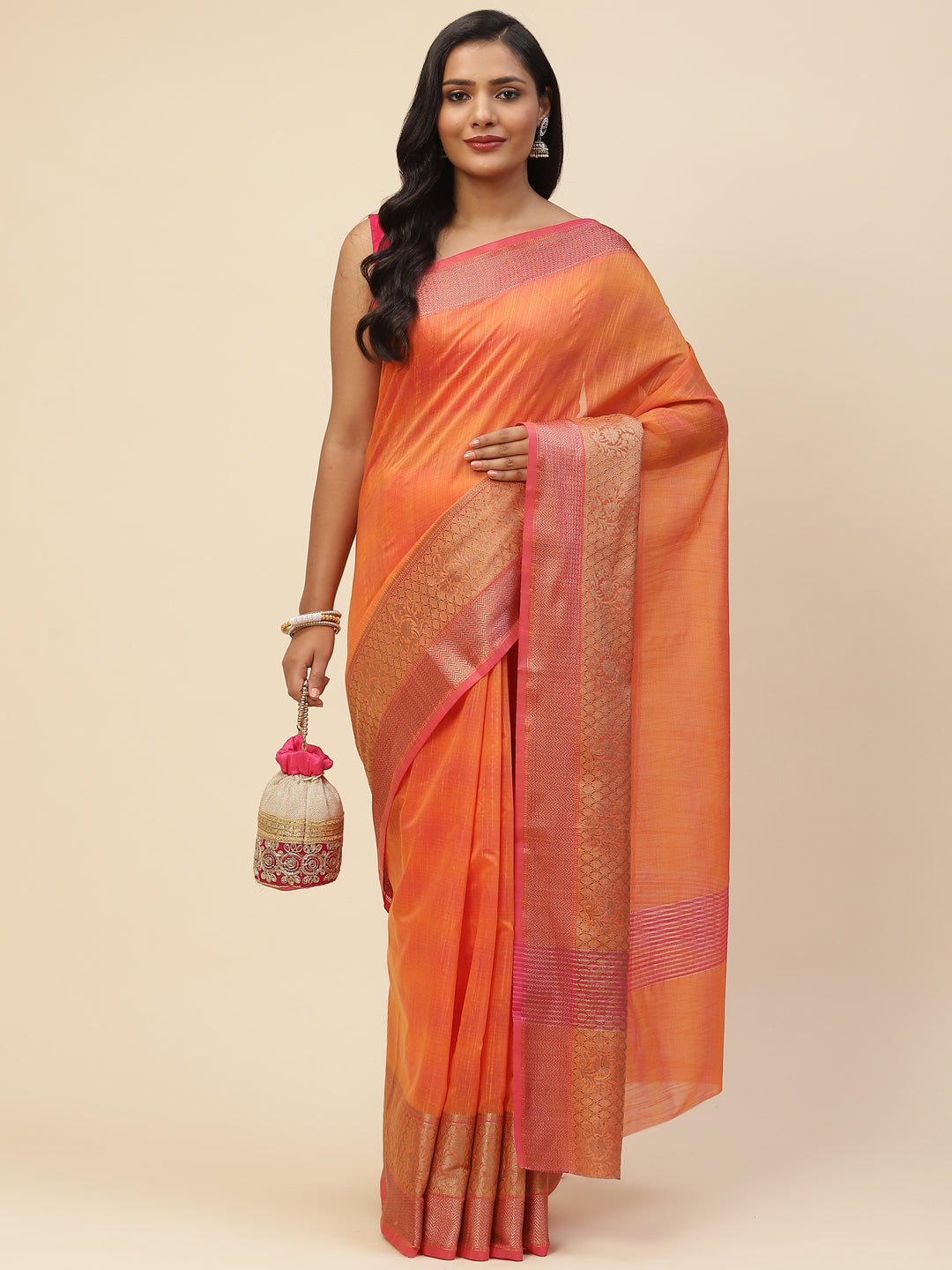 Plain Zari Border Cotton Woven Saree