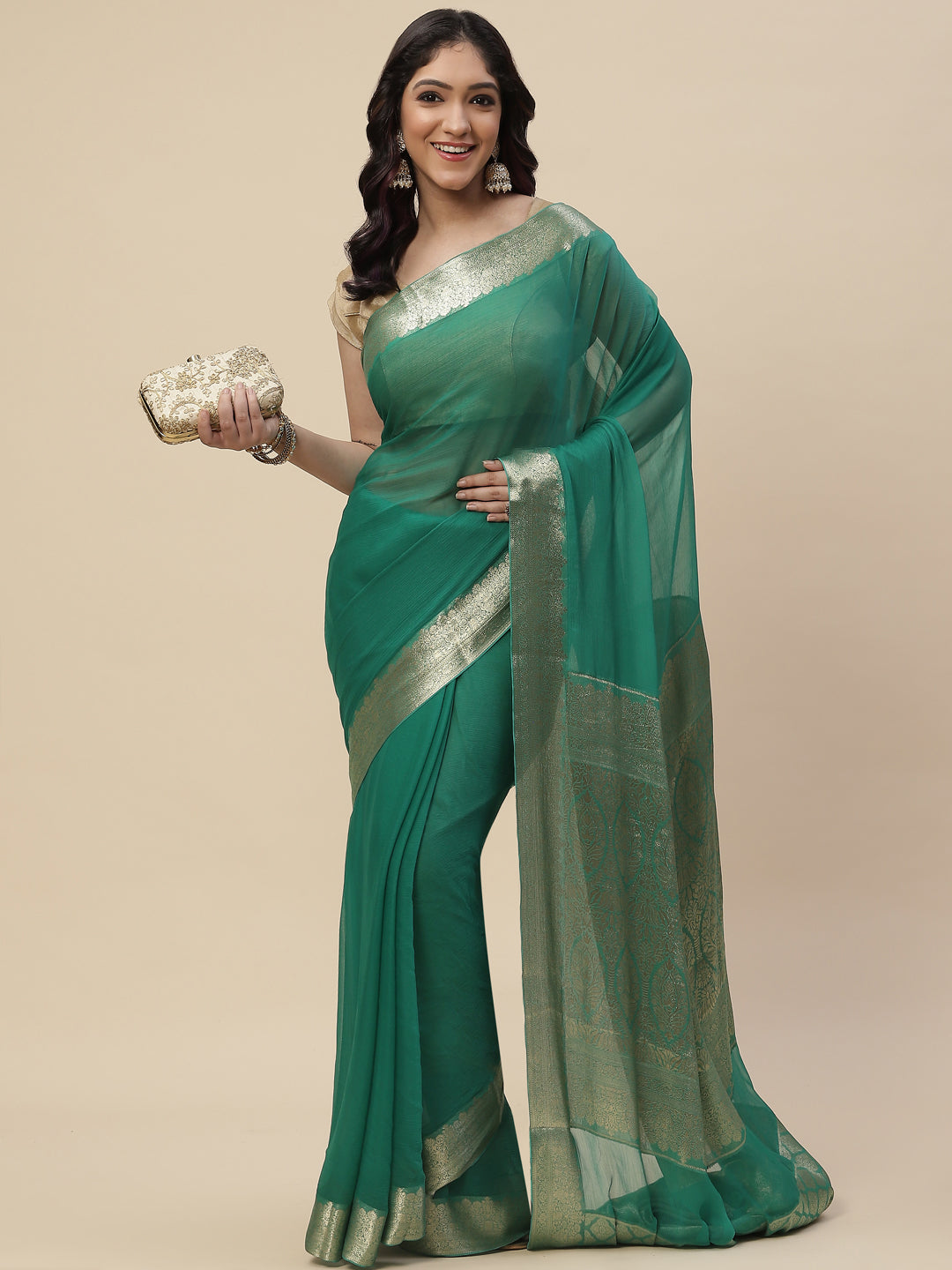 Zari Border Chiffon Plain Saree
