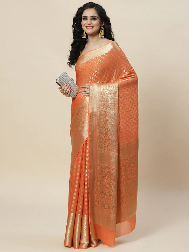 Zari Booti Georgette Plain Saree