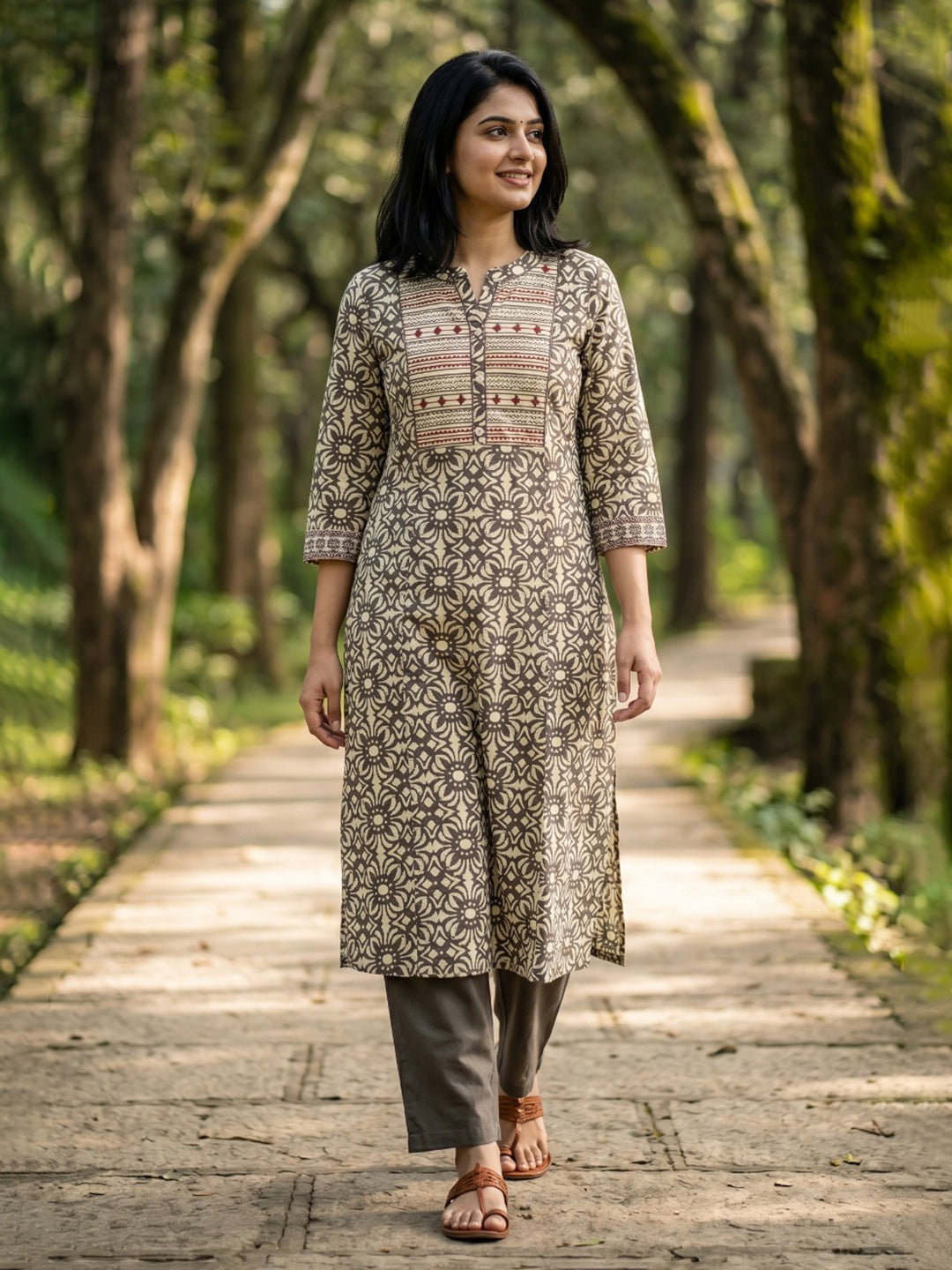 Embroidered Cotton Blend Kurta With Pant &amp; Dupatta