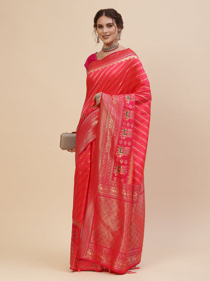Stripes Jaal Banarasi Woven Saree