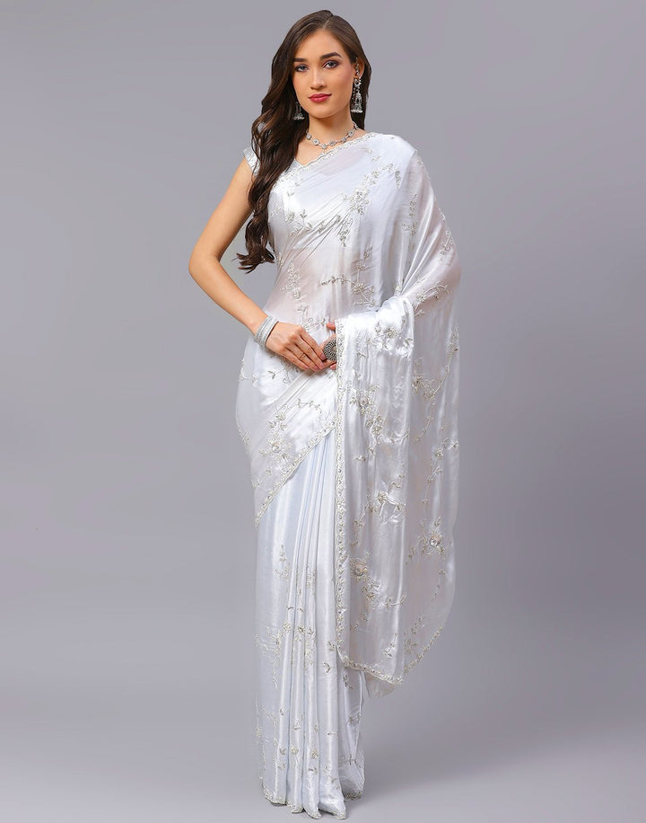 Embroidery Grey and Peach Saree