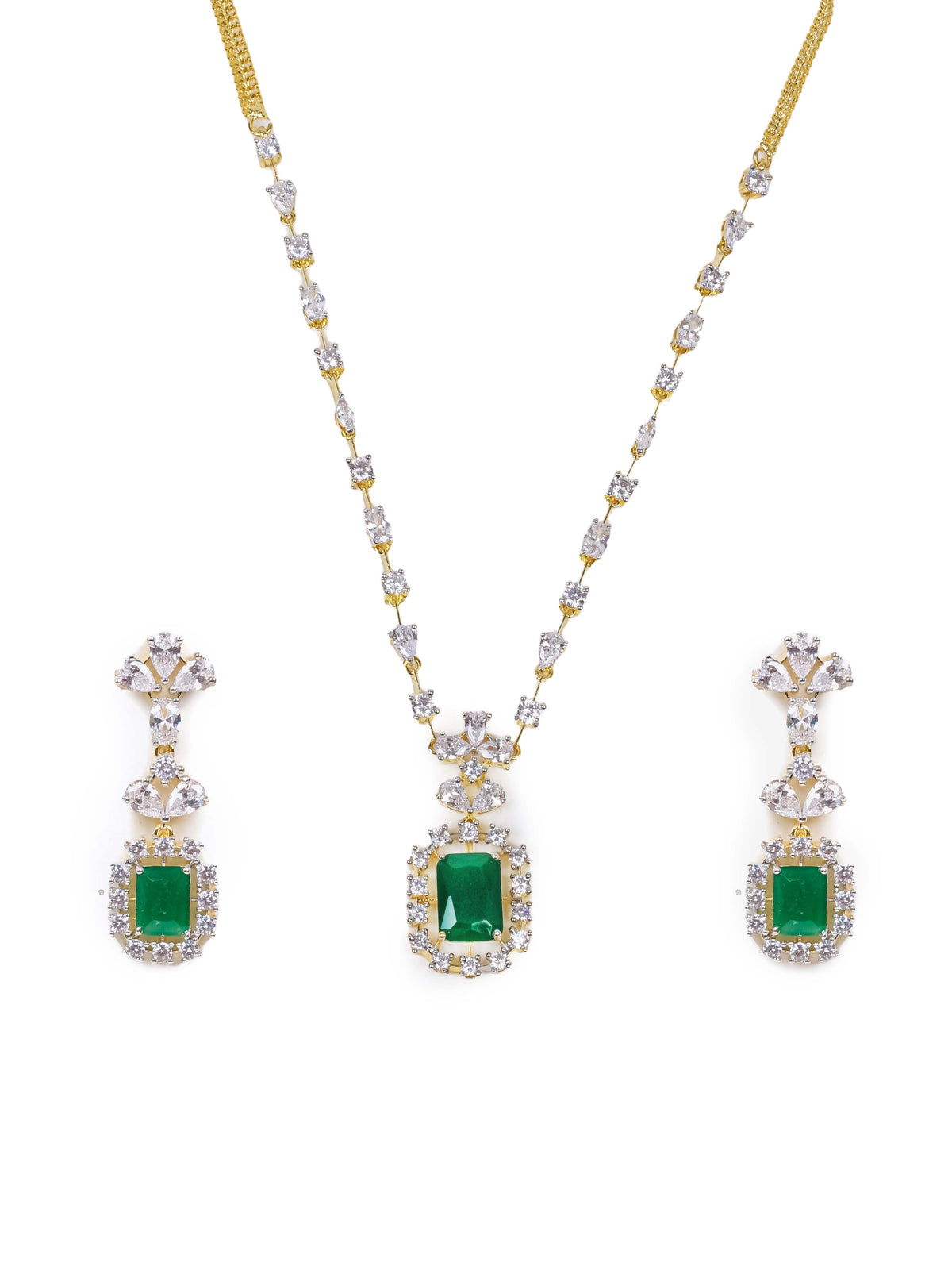 Golden AD Silver Pendant Set With Earrings