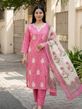 Pink Cotton Blend Printed Straight Suit Set