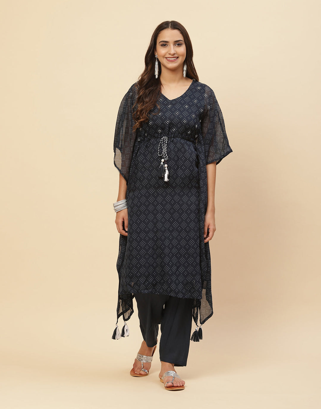 Printed Organza Kaftan Kurti With Pant
