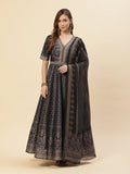 Art Tussar Digital Printed Anarkali Kurti With Chudidar And Printed Dupatta