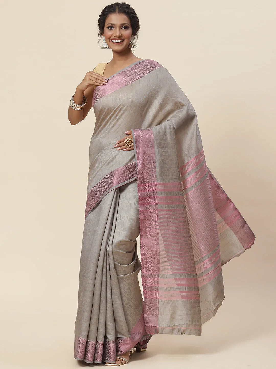 Plain Zari Border Handloom Woven Saree