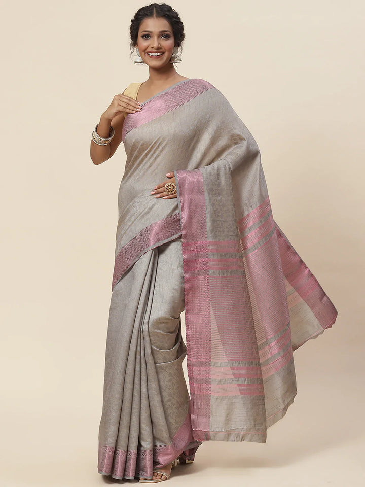 Plain Zari Border Handloom Woven Saree