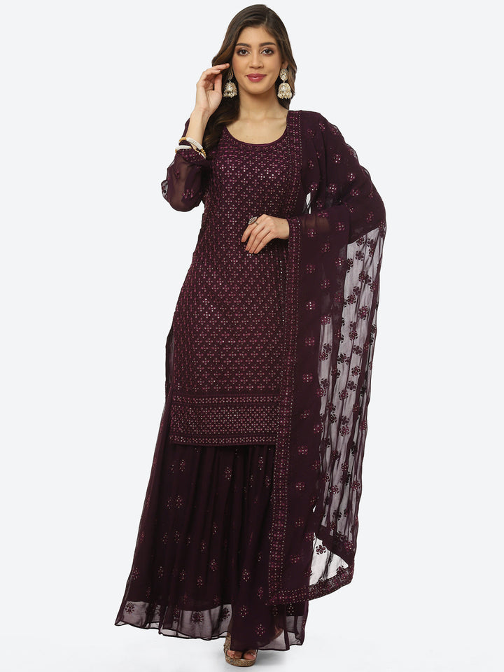 Resham Sequin Booti Georgette kurti With Garara &amp; Dupatta